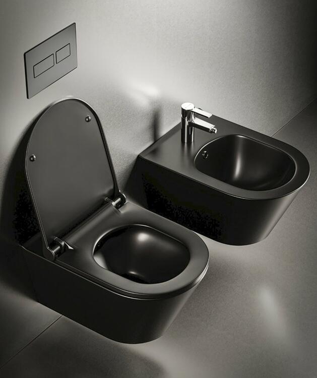 AVVA závěsná WC mísa, Rimless, 35,5x53cm, černá mat