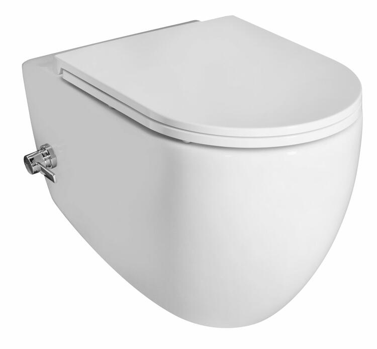 INFINITY CLEANWASH závěsná WC mísa, integrovaný ventil a bidet. sprška, Rimless, 36,5x53cm, bílá