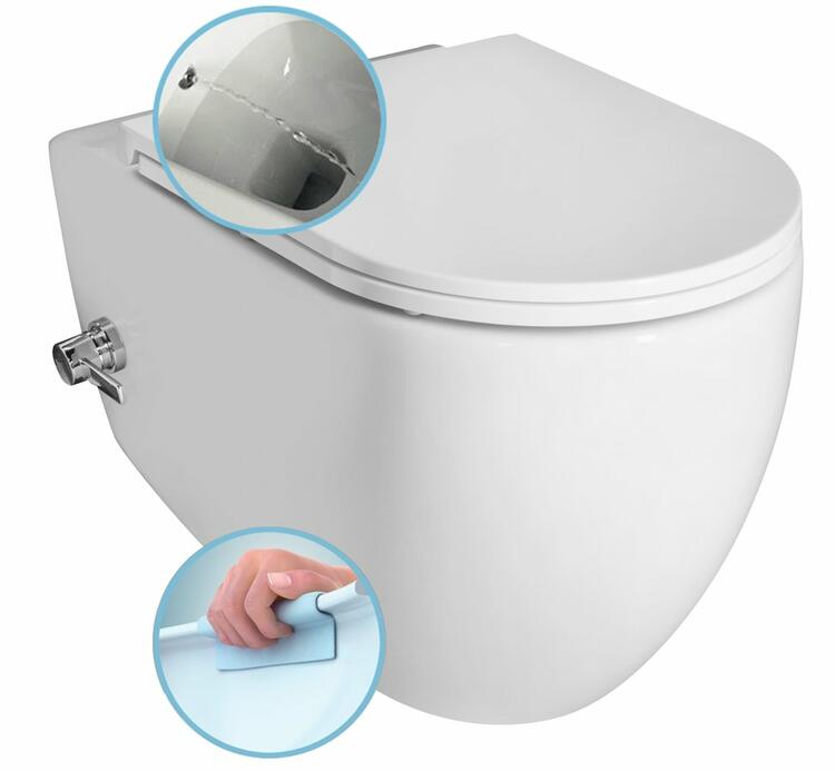 INFINITY CLEANWASH závěsná WC mísa Rimless, integrovaný ventil a bidet. sprška, 36,5x53cm, bílá
