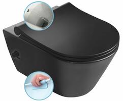 AVVA CLEANWASH závěsná WC mísa, integrovaná baterie a bidet. sprška, Rimless, 35,5x53cm, černá mat | Více - 