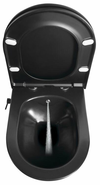 AVVA CLEANWASH závěsná WC mísa, integrovaná baterie a bidet. sprška, Rimless, 35,5x53cm, černá mat