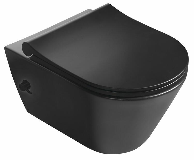 AVVA CLEANWASH závěsná WC mísa, integrovaná baterie a bidet. sprška, Rimless, 35,5x53cm, černá mat