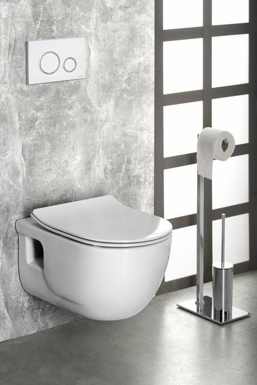 BRILLA závěsné WC Rimless bílá s podomítkovou nádržkou a tlačítkem Schwab, bílá