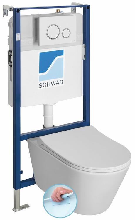 AVVA závěsné WC Rimless s podomítkovou nádržkou a tlačítkem Schwab, bílá