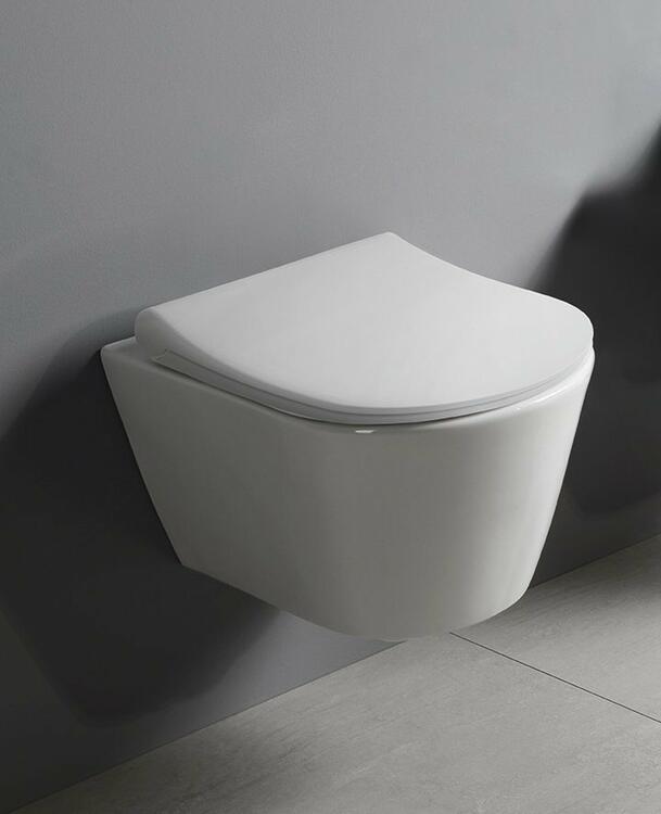 Závěsné WC AVVA Rimless s podomítkovou nádržkou a tlačítkem Schwab, bílá