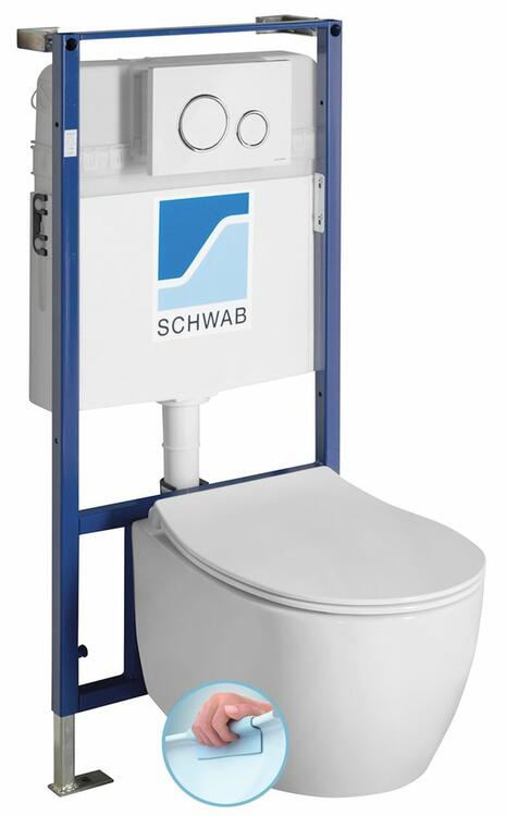 SENTIMENTI závěsné WC Rimless s podomítkovou nádržkou a tlačítkem Schwab, bílá