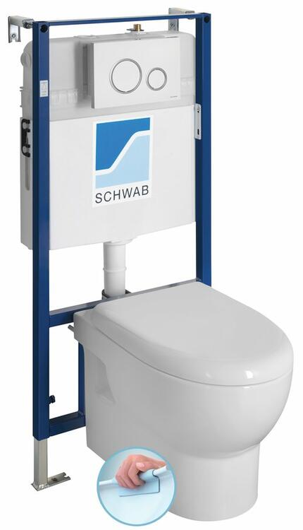 ABSOLUTE závěsné WC Rimless s podomítkovou nádržkou a tlačítkem Schwab, bílá