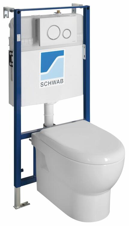 ABSOLUTE závěsné WC Rimless s podomítkovou nádržkou a tlačítkem Schwab, bílá