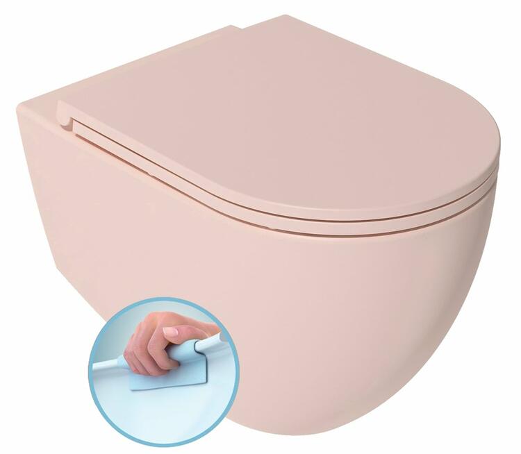INFINITY závěsná WC mísa, Rimless, 36,5x53cm, růžová Salmon