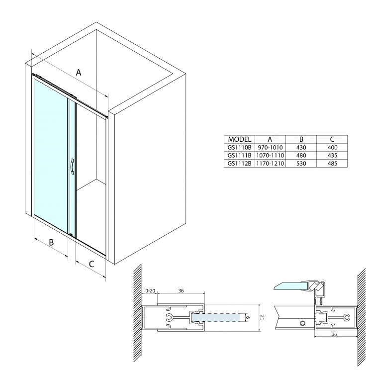 SIGMA SIMPLY BLACK sprchové dveře posuvné 1000 mm, čiré sklo