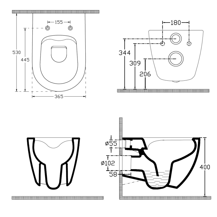 INFINITY závěsná WC mísa, Rimless, 36,5x53cm, zelená mint
