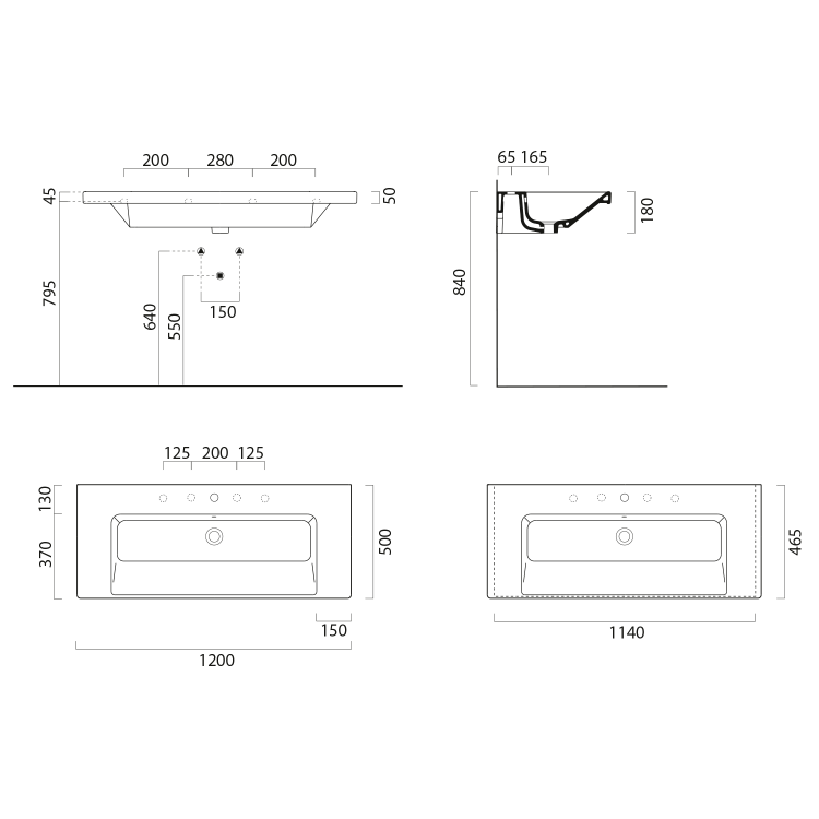 Keramické umyvadlo 120×50 cm bílá – GSI NORM 8626011