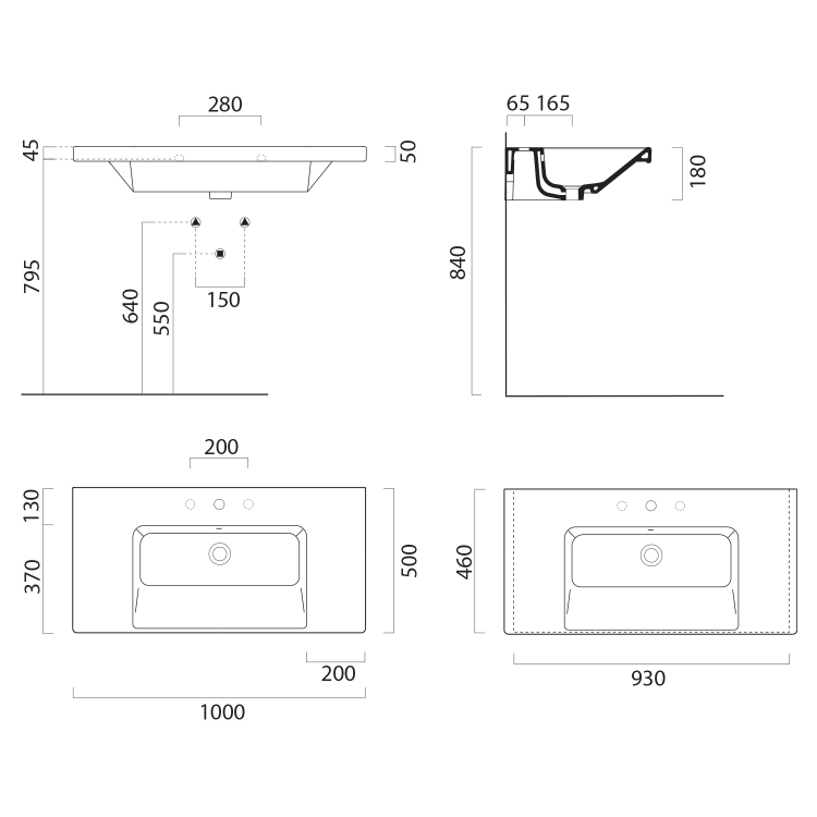 Keramické umyvadlo 100×50 cm bílá – GSI NORM 8633311