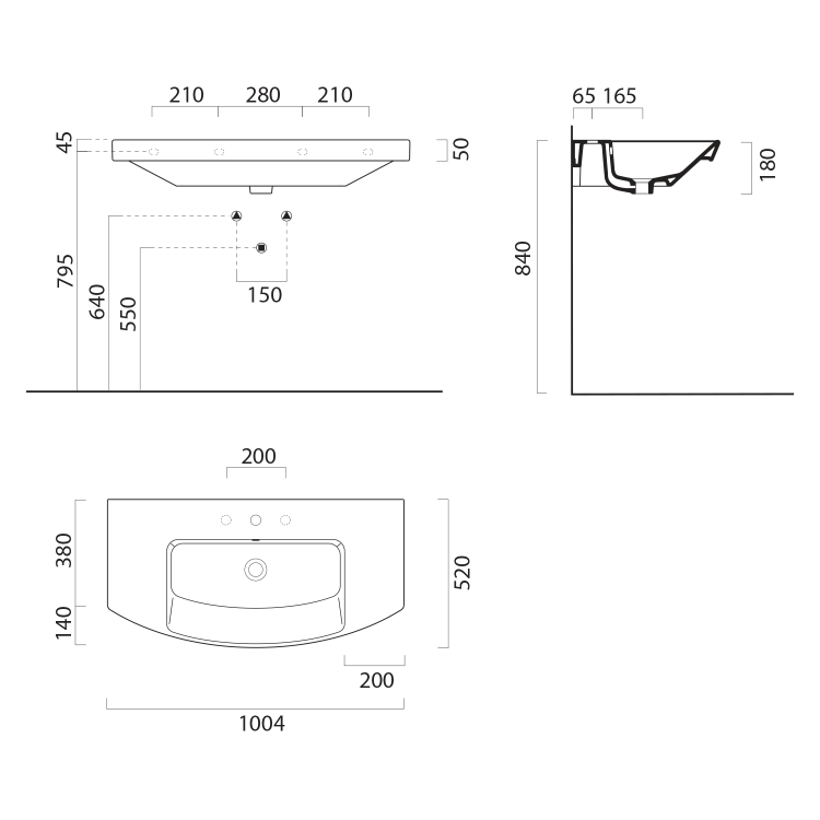 Umyvadlo 100 cm bílá – GSI Norm 8643011