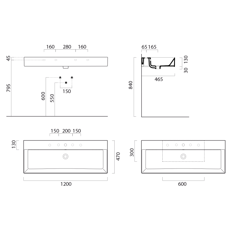 Keramické umyvadlo 120×47 cm bílá – GSI Kube X 9424311