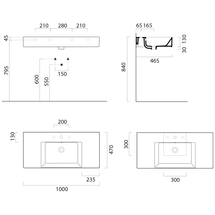 Keramické umyvadlo 100×47 cm bílá – GSI KUBE X 94519311