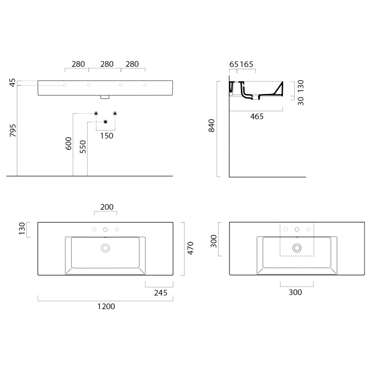 Keramické umyvadlo 120×47 cm bílá – GSI KUBE X 94529311