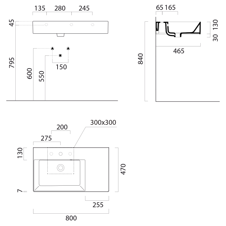 Keramické umyvadlo levé 80×47 cm bílá – GSI KUBE X 94569311