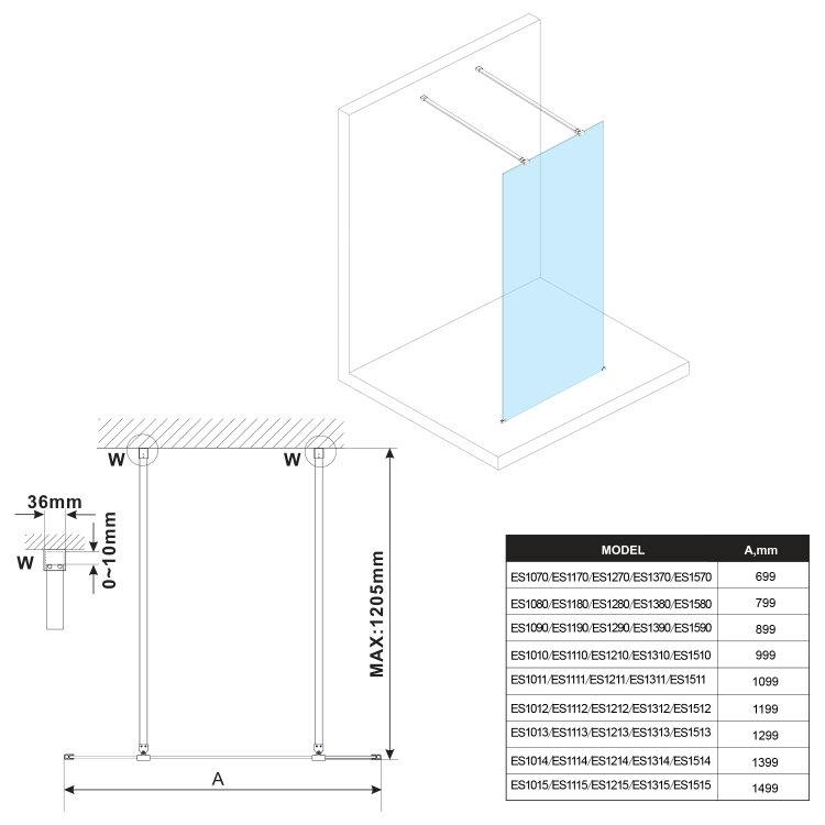 Sprchová stěna Walk-in 120 cm černá/matné sklo – Polysan Esca black matt ES1112-06