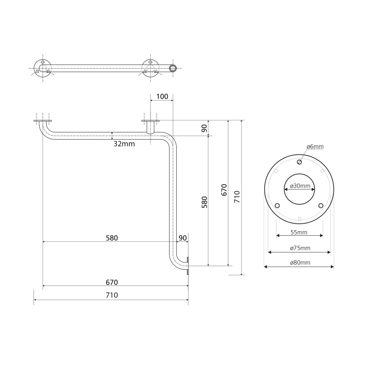 HANDICAP madlo do sprchy 670x670mm, nerez lesk