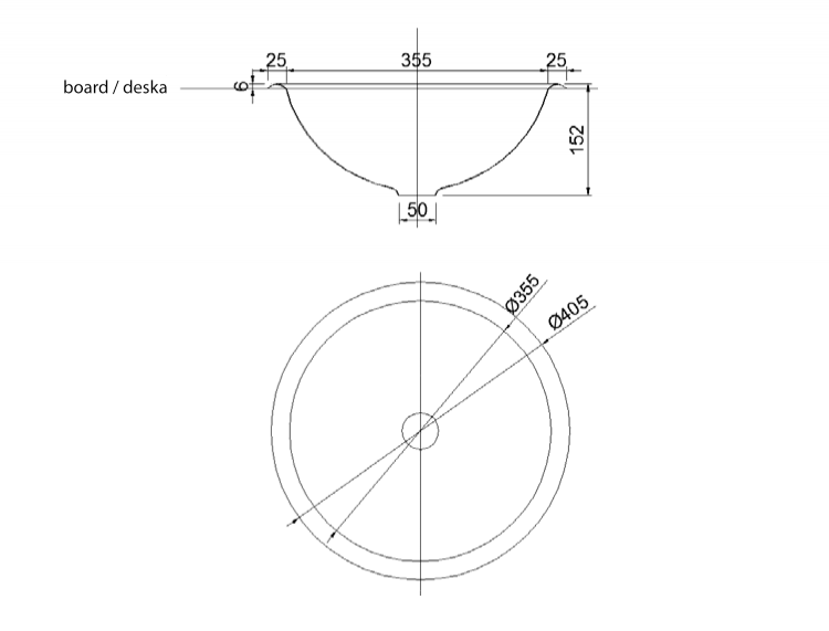 Zápustné umyvadlo nerezové, průměr 405 mm