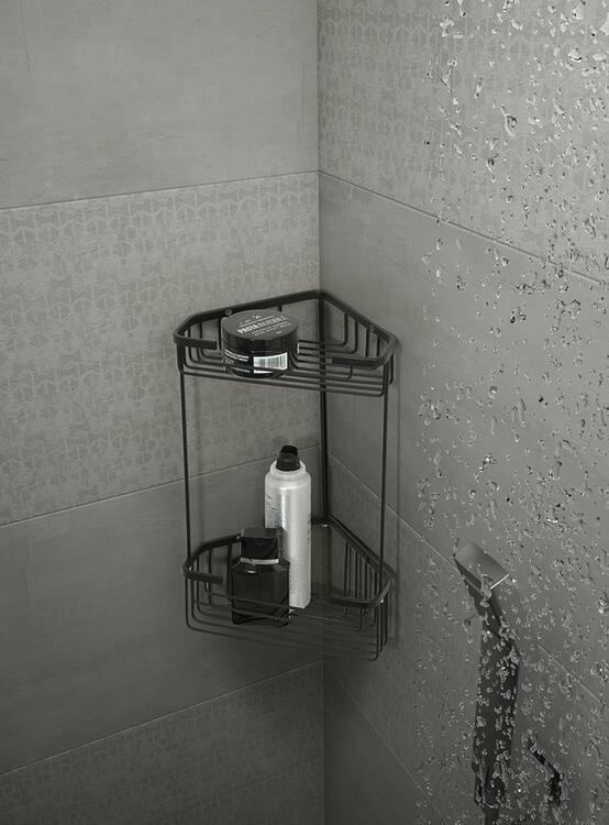 SMART dvoupatrová rohová police 175x325x175mm, černá mat