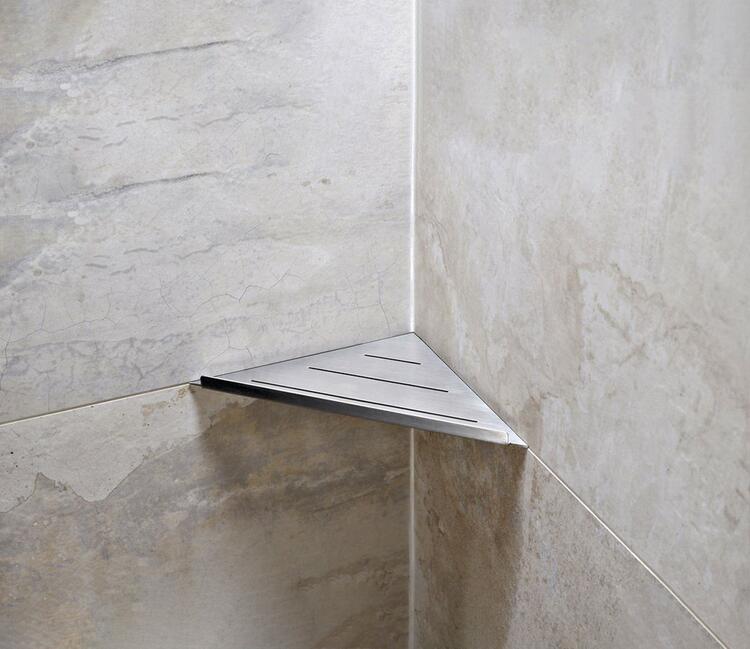 SMART rohová police do spár 210x15x210mm, nerez lesk