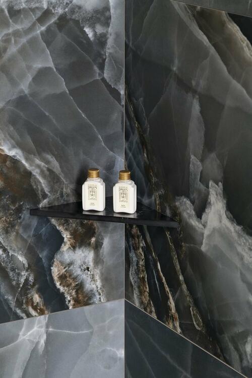 ABELINE rohová polička rockstone 200x200mm, black attica
