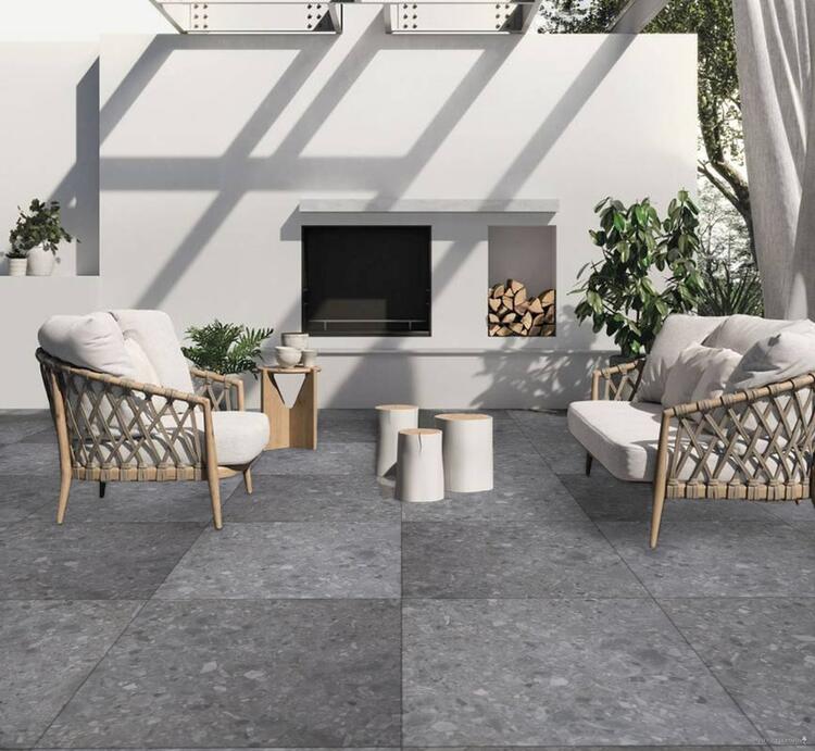 2cm dlažba na terasu imitace kamene Terrazzo Grigio 60x60x2 cm 1. jakost