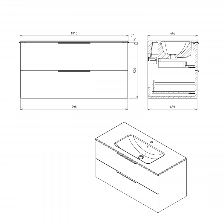 Umyvadlová skříňka 99,8×52×46 cm agila – Sapho CIRASA CR100-4343S