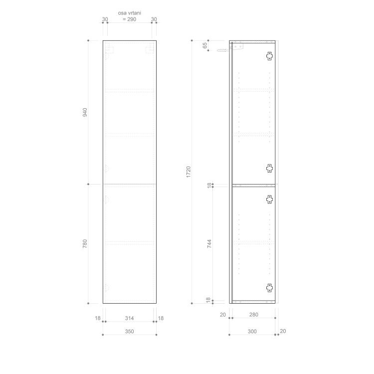 Skříňka s dvířkami 35×172×32 cm L/P agila strip – Sapho Espace ESC230-4343S