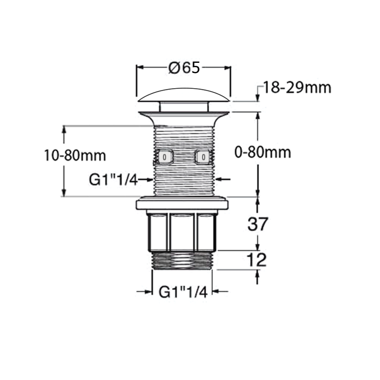 Umyvadlová výpust 5/4“, click-clack, betonová zátka, 10-80mm, tmavě hnědá mat