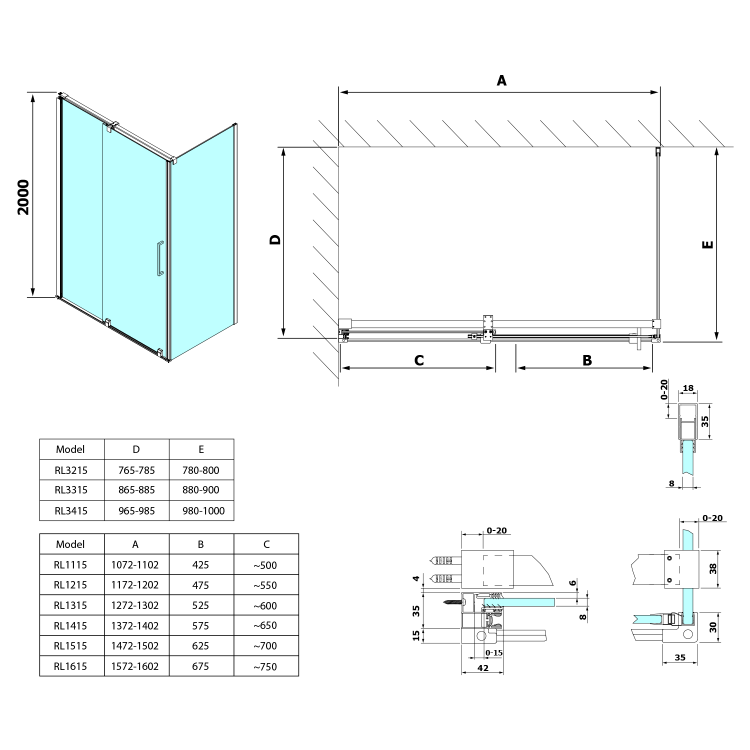 Sprchová stěna 90 cm chrom/transparent – Polysan Rolls RL3315
