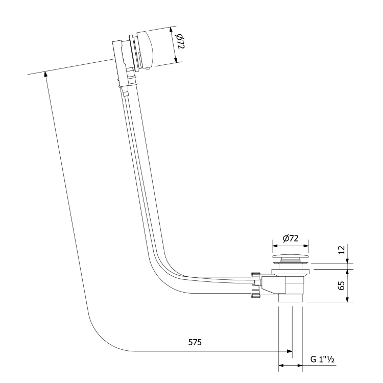 Vanová souprava s bovdenem, délka 575mm, zátka 72mm, bílá