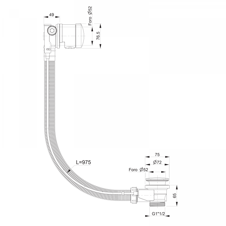 Vanová souprava s napouštěním, bovden, délka 975mm, zátka 72mm, zlato