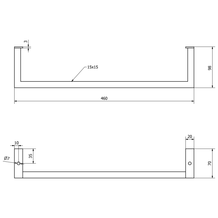 HANG držák ručníků pod umyvadlo 460x98mm, černá mat