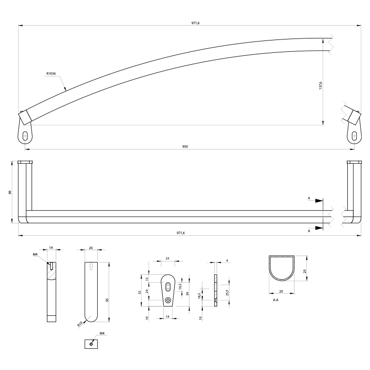 NORM čelní držák ručníků 100cm, pro umyvadlo 8643111, chrom