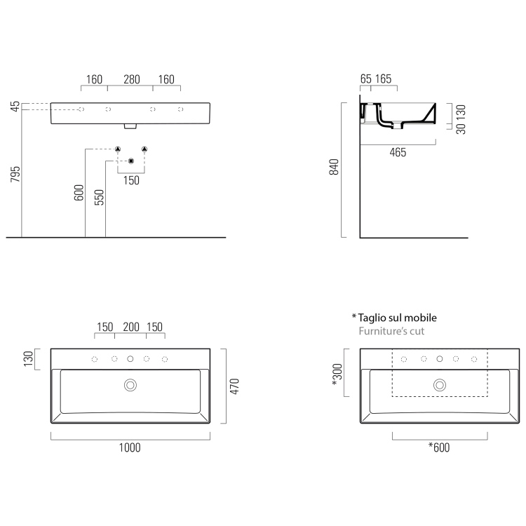 Keramické umyvadlo 100×47 cm bílá – GSI KUBE X 94239011