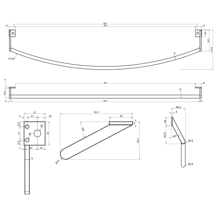 Čelní držák ručníků 102 cm chrom – GSI Pura PAPR102