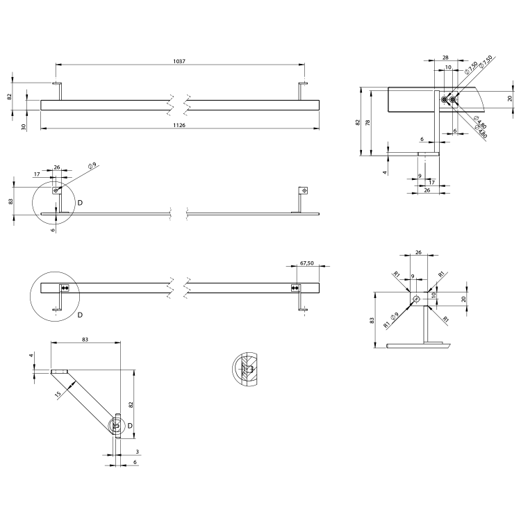 Čelní držák ručníků 122 cm chrom – GSI Pura PAPRD122