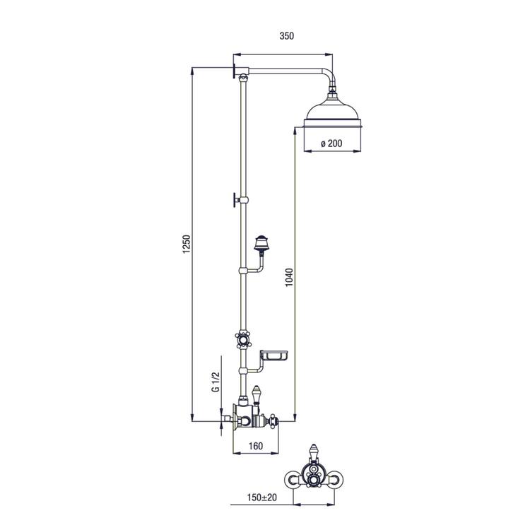 SASSARI sprchový sloup s termostatickou baterií, mýdlenka, 1250mm, bronz