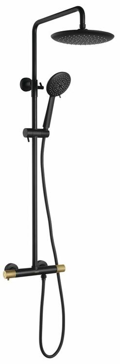 Sprchový sloup s termostatickou baterií černá/zlato – Sapho SOLARIS WD139G