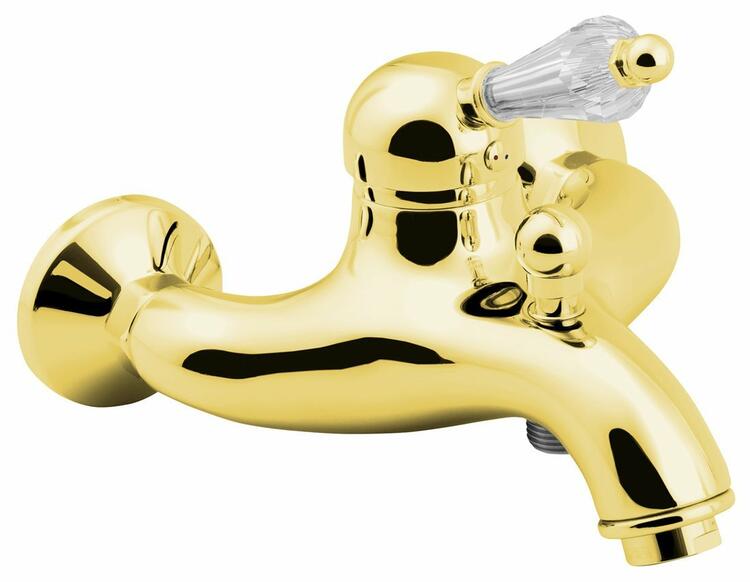 Vanová nástěnná páková baterie zlato/krystal – Sapho KIRKÉ CRYSTAL KI10KZ