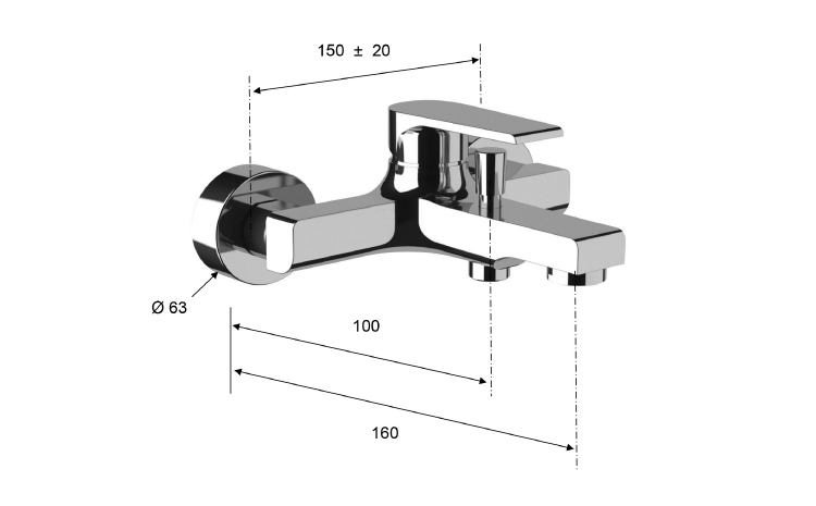 KAI nástěnná vanová baterie, černá mat