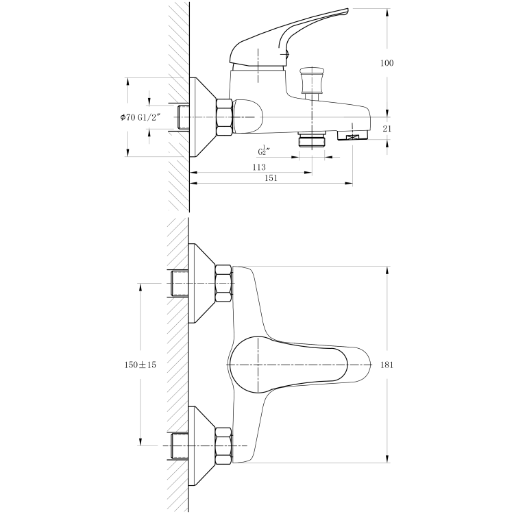 Vanová baterie nástěnná chrom – Bruckner Hoffer 424.010.1