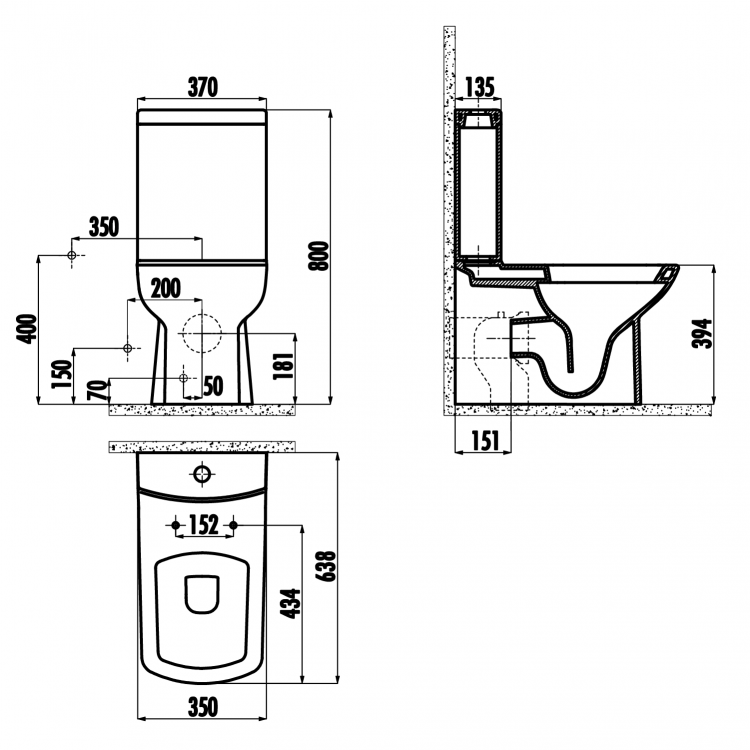 LARA WC kombi, spodní/zadní odpad, černá mat