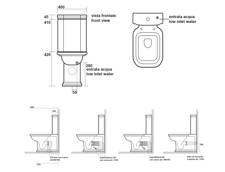 WALDORF WC kombi, spodní/zadní odpad, bílá-bronz