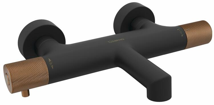 SOLARIS nástěnná vanová termostatická baterie, černá/měď mat