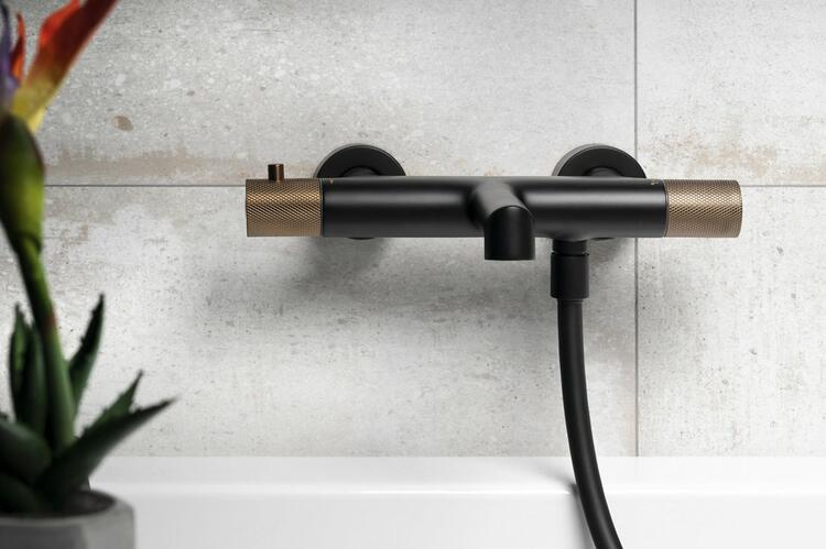 SOLARIS nástěnná vanová termostatická baterie, černá/měď mat