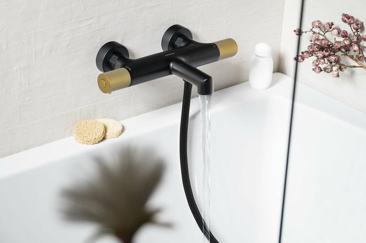 Vanová nástěnná termostatická baterie černá/zlato – Sapho SOLARIS WD010G